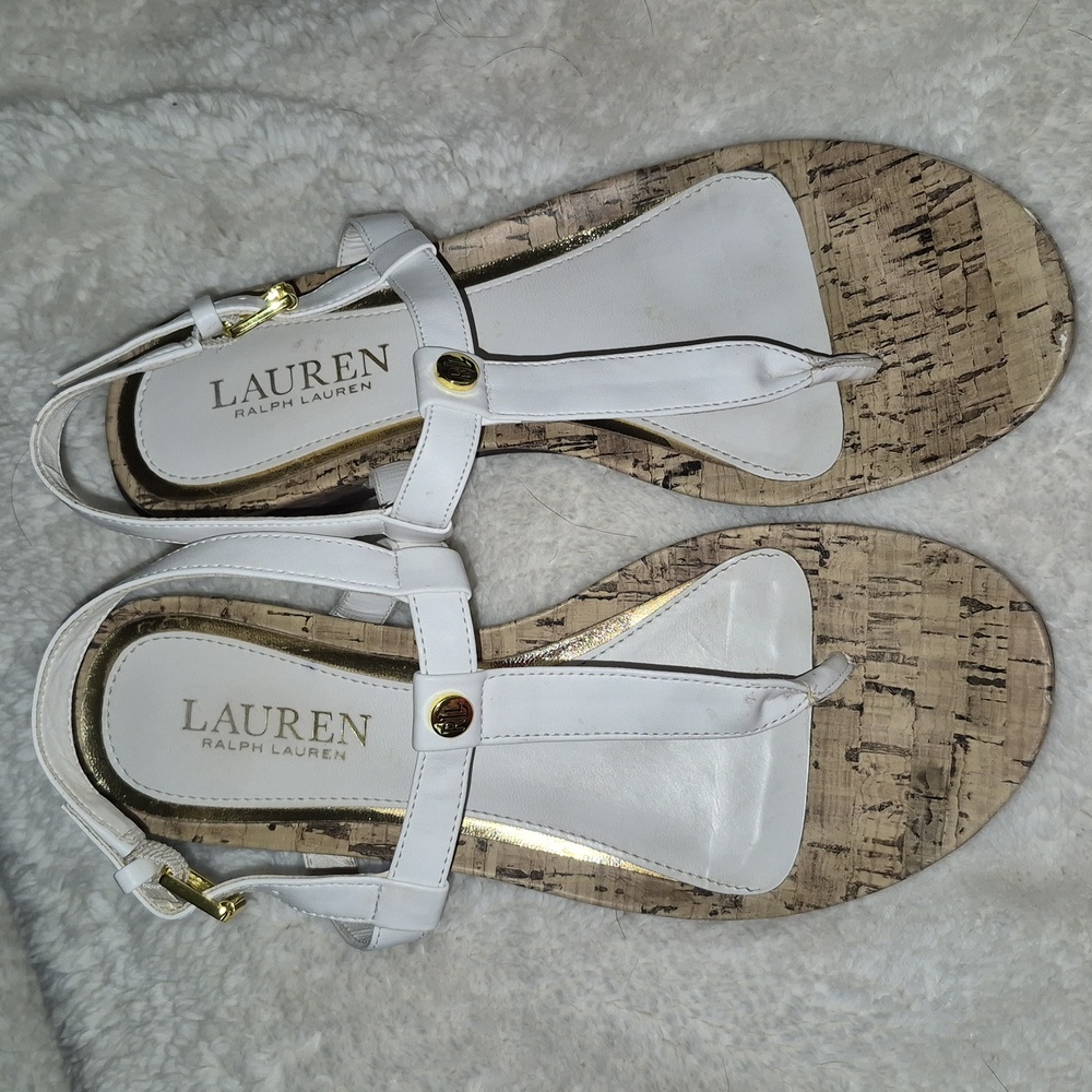 Lauren Ralph Lauren White and Gold Sandals